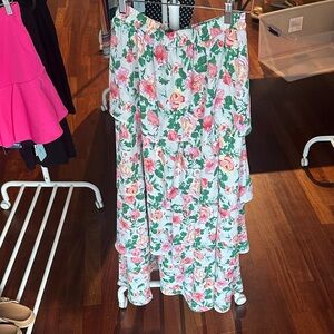 Listicle Floral Maxi Skirt in Pink and Green